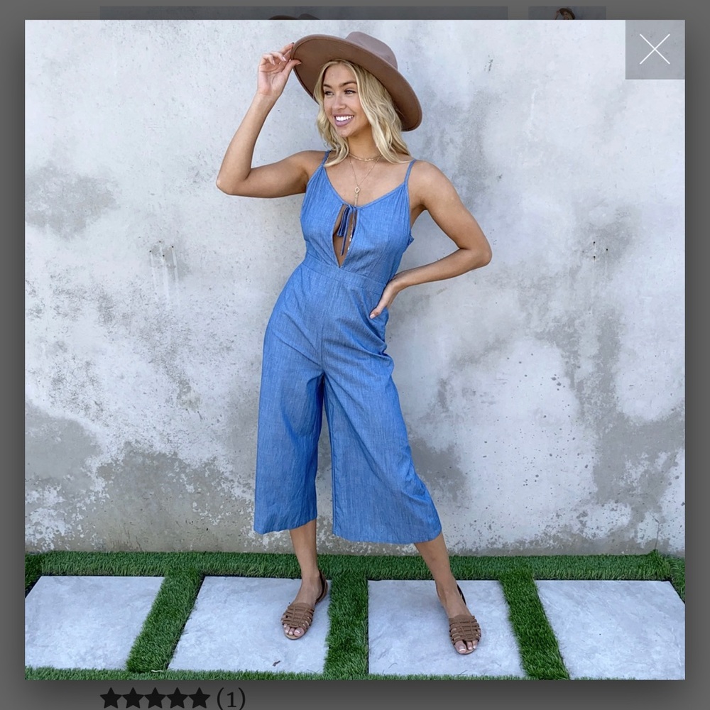 Denim wide leg jumpsuit